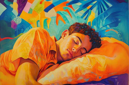 a colorful image of a white man sleeping