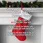 Red Christmas stocking hanging on a fireplace mantle with promotional text overlay.